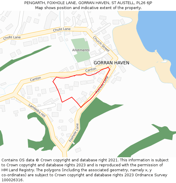 PENGARTH, FOXHOLE LANE, GORRAN HAVEN, ST AUSTELL, PL26 6JP: Location map and indicative extent of plot