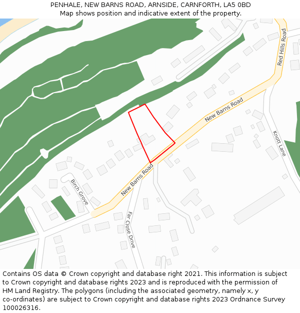 PENHALE, NEW BARNS ROAD, ARNSIDE, CARNFORTH, LA5 0BD: Location map and indicative extent of plot