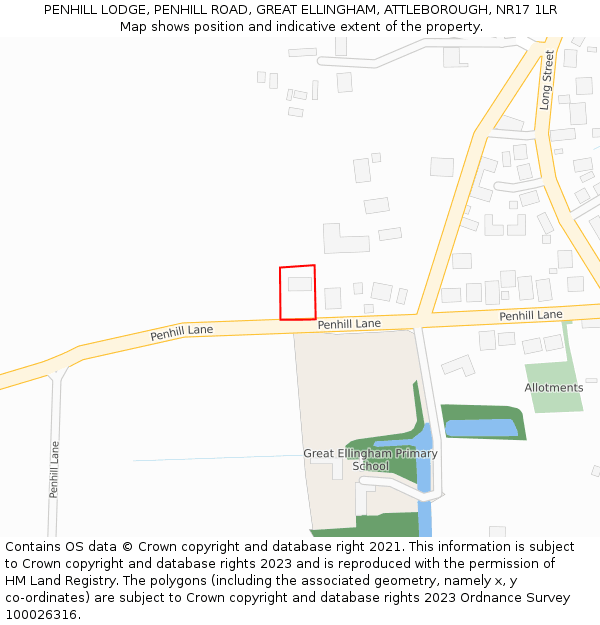 PENHILL LODGE, PENHILL ROAD, GREAT ELLINGHAM, ATTLEBOROUGH, NR17 1LR: Location map and indicative extent of plot