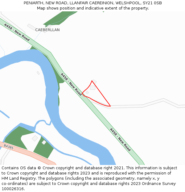 PENIARTH, NEW ROAD, LLANFAIR CAEREINION, WELSHPOOL, SY21 0SB: Location map and indicative extent of plot