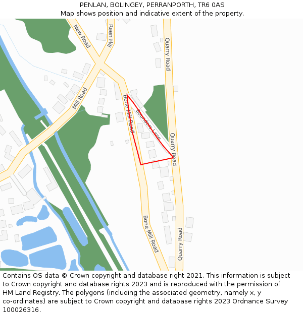 PENLAN, BOLINGEY, PERRANPORTH, TR6 0AS: Location map and indicative extent of plot