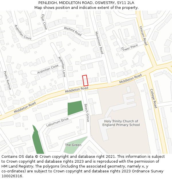 PENLEIGH, MIDDLETON ROAD, OSWESTRY, SY11 2LA: Location map and indicative extent of plot