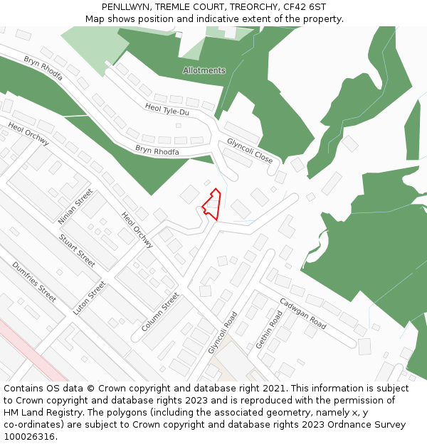 PENLLWYN, TREMLE COURT, TREORCHY, CF42 6ST: Location map and indicative extent of plot