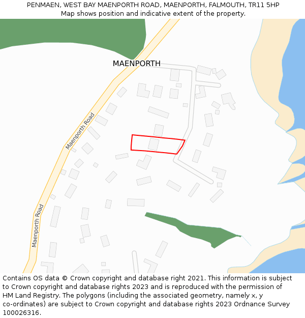 PENMAEN, WEST BAY MAENPORTH ROAD, MAENPORTH, FALMOUTH, TR11 5HP: Location map and indicative extent of plot