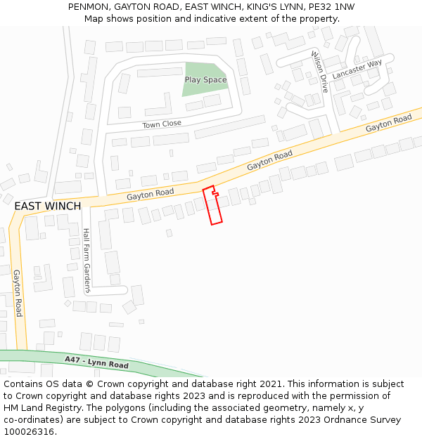 PENMON, GAYTON ROAD, EAST WINCH, KING'S LYNN, PE32 1NW: Location map and indicative extent of plot