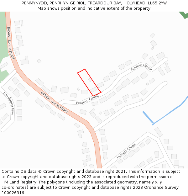 PENMYNYDD, PENRHYN GEIRIOL, TREARDDUR BAY, HOLYHEAD, LL65 2YW: Location map and indicative extent of plot