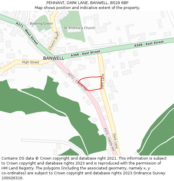 PENNANT, DARK LANE, BANWELL, BS29 6BP: Location map and indicative extent of plot