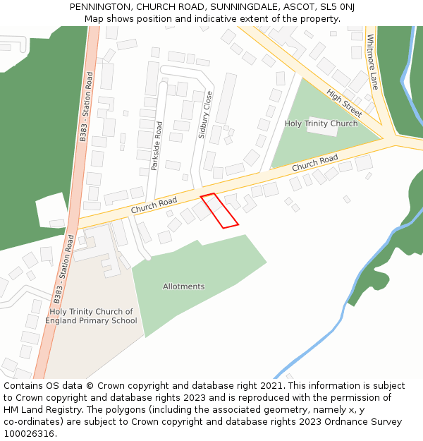 PENNINGTON, CHURCH ROAD, SUNNINGDALE, ASCOT, SL5 0NJ: Location map and indicative extent of plot