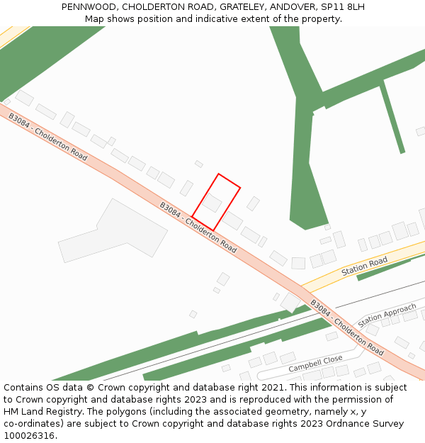 PENNWOOD, CHOLDERTON ROAD, GRATELEY, ANDOVER, SP11 8LH: Location map and indicative extent of plot