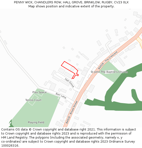 PENNY WICK, CHANDLERS ROW, HALL GROVE, BRINKLOW, RUGBY, CV23 0LX: Location map and indicative extent of plot