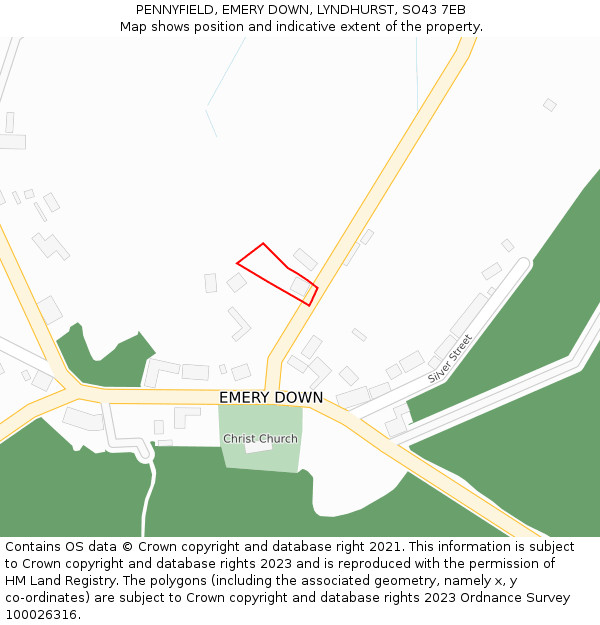 PENNYFIELD, EMERY DOWN, LYNDHURST, SO43 7EB: Location map and indicative extent of plot