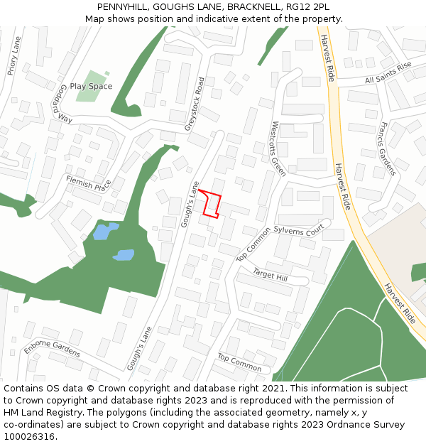 PENNYHILL, GOUGHS LANE, BRACKNELL, RG12 2PL: Location map and indicative extent of plot