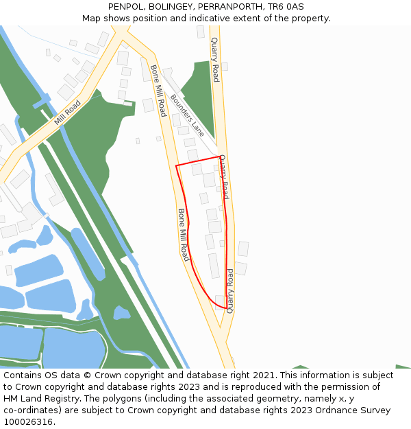 PENPOL, BOLINGEY, PERRANPORTH, TR6 0AS: Location map and indicative extent of plot