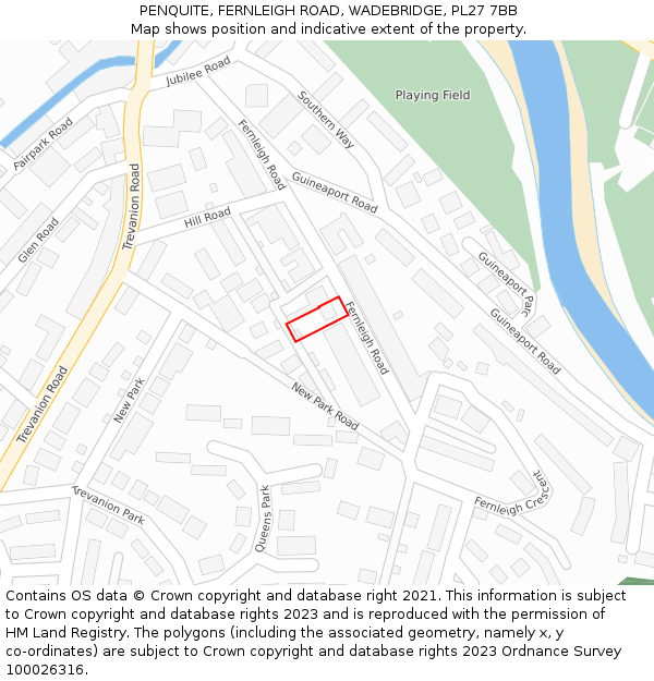 PENQUITE, FERNLEIGH ROAD, WADEBRIDGE, PL27 7BB: Location map and indicative extent of plot