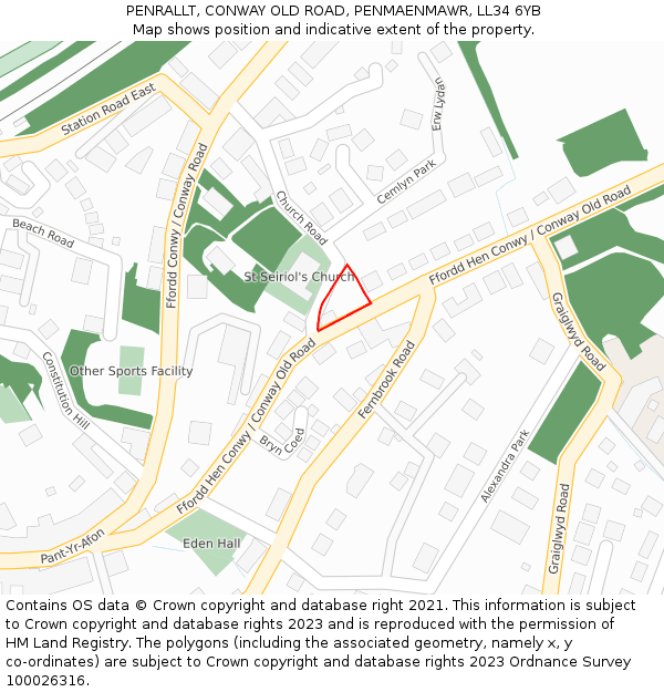 PENRALLT, CONWAY OLD ROAD, PENMAENMAWR, LL34 6YB: Location map and indicative extent of plot