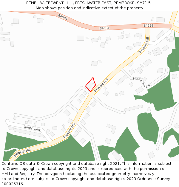 PENRHIW, TREWENT HILL, FRESHWATER EAST, PEMBROKE, SA71 5LJ: Location map and indicative extent of plot