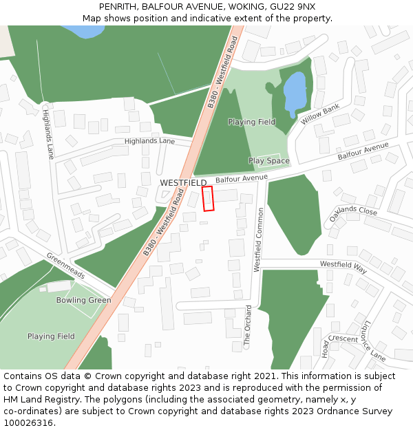 PENRITH, BALFOUR AVENUE, WOKING, GU22 9NX: Location map and indicative extent of plot
