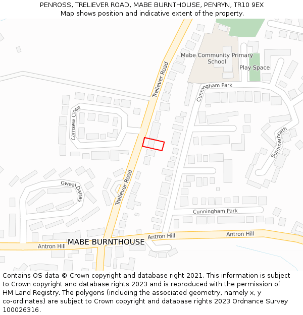 PENROSS, TRELIEVER ROAD, MABE BURNTHOUSE, PENRYN, TR10 9EX: Location map and indicative extent of plot