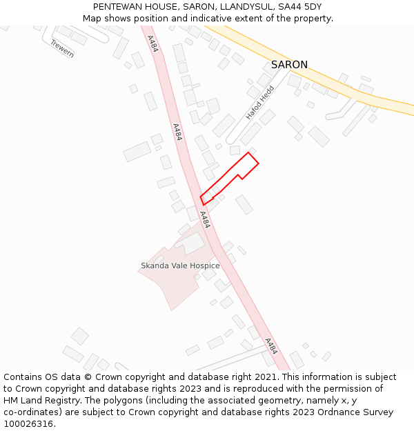 PENTEWAN HOUSE, SARON, LLANDYSUL, SA44 5DY: Location map and indicative extent of plot