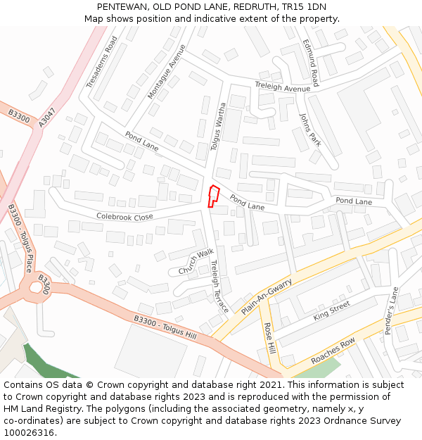 PENTEWAN, OLD POND LANE, REDRUTH, TR15 1DN: Location map and indicative extent of plot