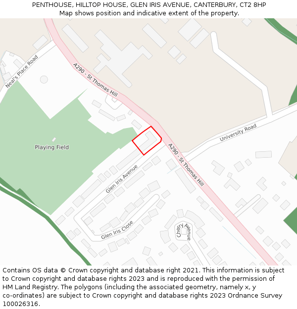 PENTHOUSE, HILLTOP HOUSE, GLEN IRIS AVENUE, CANTERBURY, CT2 8HP: Location map and indicative extent of plot