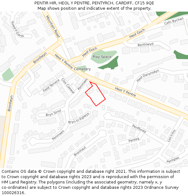 PENTIR HIR, HEOL Y PENTRE, PENTYRCH, CARDIFF, CF15 9QE: Location map and indicative extent of plot