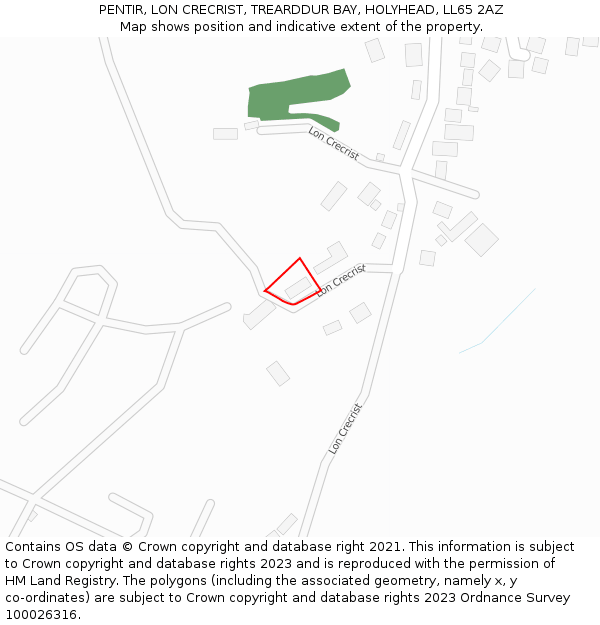 PENTIR, LON CRECRIST, TREARDDUR BAY, HOLYHEAD, LL65 2AZ: Location map and indicative extent of plot