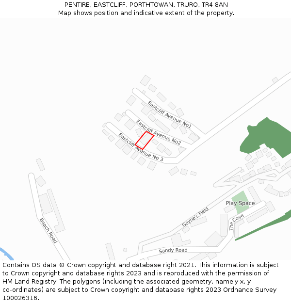 PENTIRE, EASTCLIFF, PORTHTOWAN, TRURO, TR4 8AN: Location map and indicative extent of plot