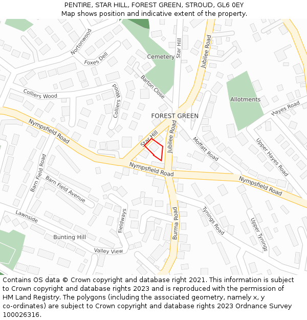 PENTIRE, STAR HILL, FOREST GREEN, STROUD, GL6 0EY: Location map and indicative extent of plot