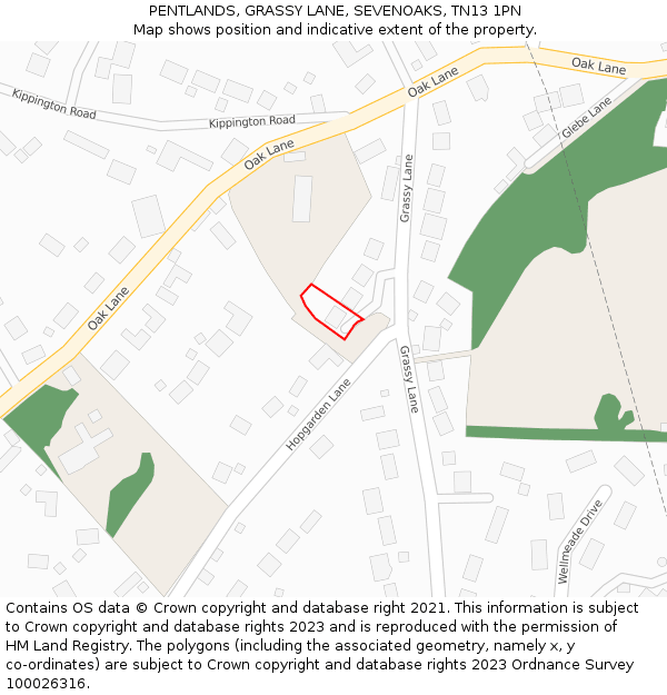 PENTLANDS, GRASSY LANE, SEVENOAKS, TN13 1PN: Location map and indicative extent of plot