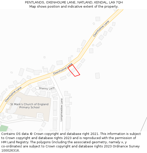 PENTLANDS, OXENHOLME LANE, NATLAND, KENDAL, LA9 7QH: Location map and indicative extent of plot