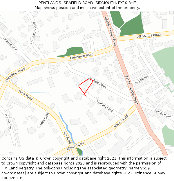 PENTLANDS, SEAFIELD ROAD, SIDMOUTH, EX10 8HE: Location map and indicative extent of plot