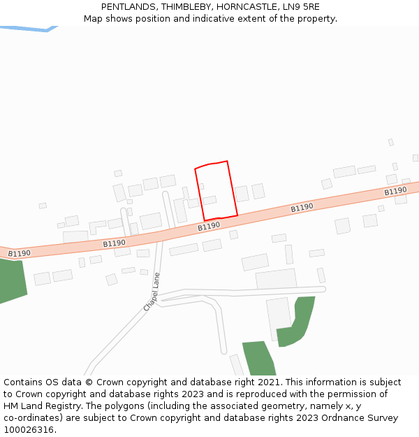 PENTLANDS, THIMBLEBY, HORNCASTLE, LN9 5RE: Location map and indicative extent of plot