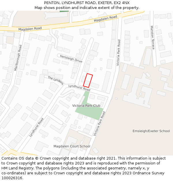 PENTON, LYNDHURST ROAD, EXETER, EX2 4NX: Location map and indicative extent of plot