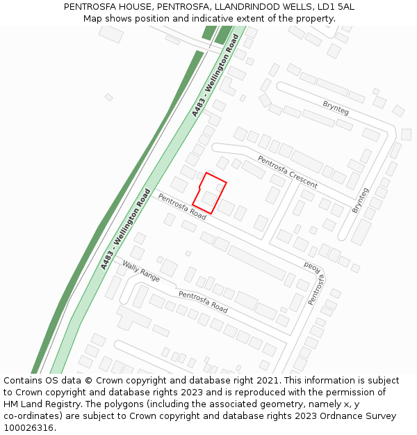 PENTROSFA HOUSE, PENTROSFA, LLANDRINDOD WELLS, LD1 5AL: Location map and indicative extent of plot