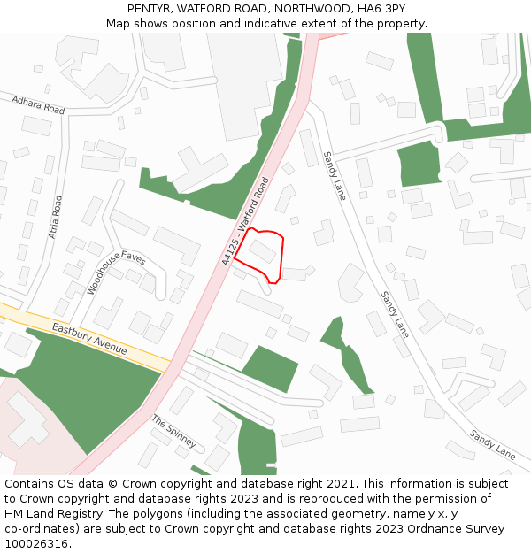 PENTYR, WATFORD ROAD, NORTHWOOD, HA6 3PY: Location map and indicative extent of plot