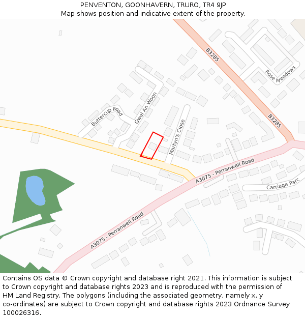 PENVENTON, GOONHAVERN, TRURO, TR4 9JP: Location map and indicative extent of plot