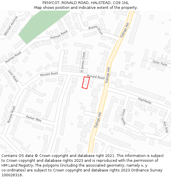 PENYCOT, RONALD ROAD, HALSTEAD, CO9 1NL: Location map and indicative extent of plot