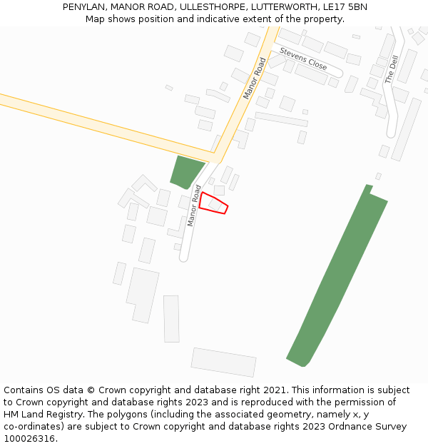 PENYLAN, MANOR ROAD, ULLESTHORPE, LUTTERWORTH, LE17 5BN: Location map and indicative extent of plot