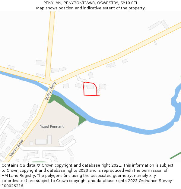 PENYLAN, PENYBONTFAWR, OSWESTRY, SY10 0EL: Location map and indicative extent of plot