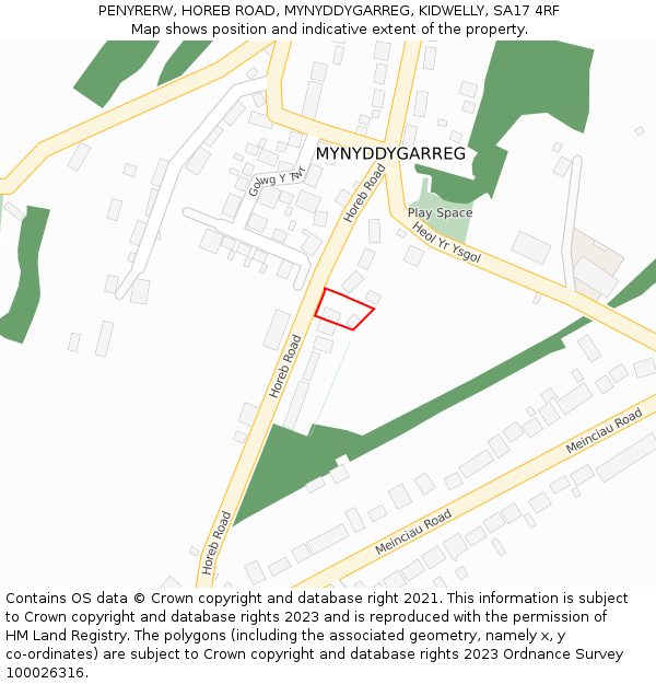 PENYRERW, HOREB ROAD, MYNYDDYGARREG, KIDWELLY, SA17 4RF: Location map and indicative extent of plot