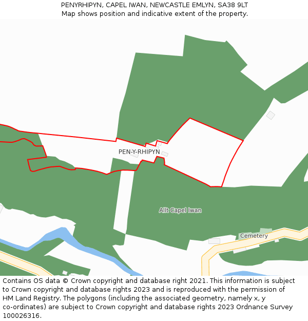 PENYRHIPYN, CAPEL IWAN, NEWCASTLE EMLYN, SA38 9LT: Location map and indicative extent of plot