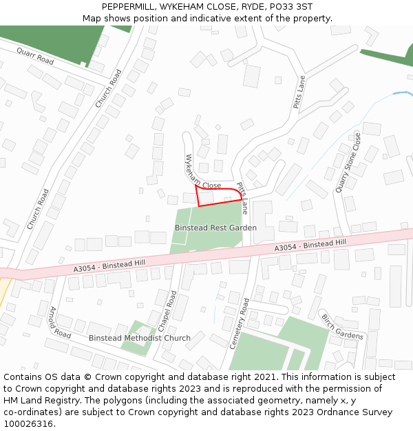 PEPPERMILL, WYKEHAM CLOSE, RYDE, PO33 3ST: Location map and indicative extent of plot