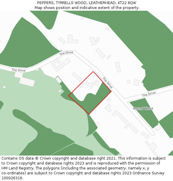 PEPPERS, TYRRELLS WOOD, LEATHERHEAD, KT22 8QW: Location map and indicative extent of plot