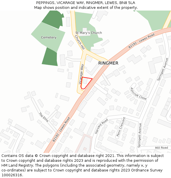 PEPPINGS, VICARAGE WAY, RINGMER, LEWES, BN8 5LA: Location map and indicative extent of plot