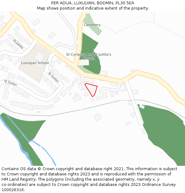 PER ADUA, LUXULYAN, BODMIN, PL30 5EA: Location map and indicative extent of plot