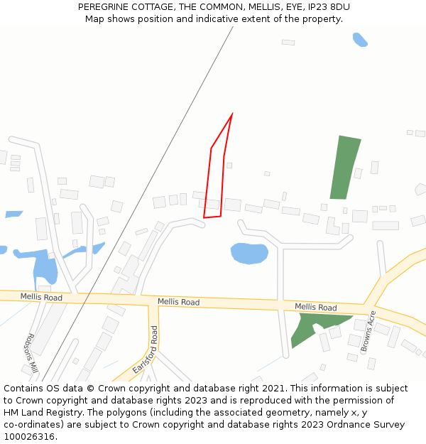 PEREGRINE COTTAGE, THE COMMON, MELLIS, EYE, IP23 8DU: Location map and indicative extent of plot