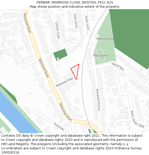 PERIBAR, RAYBROOK CLOSE, BOSTON, PE21 9LN: Location map and indicative extent of plot