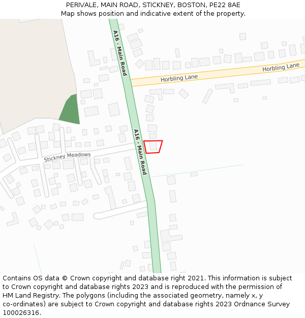 PERIVALE, MAIN ROAD, STICKNEY, BOSTON, PE22 8AE: Location map and indicative extent of plot