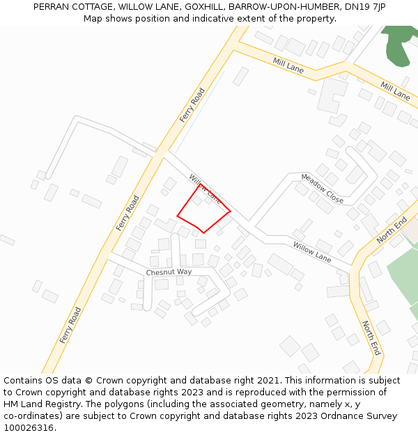 PERRAN COTTAGE, WILLOW LANE, GOXHILL, BARROW-UPON-HUMBER, DN19 7JP: Location map and indicative extent of plot